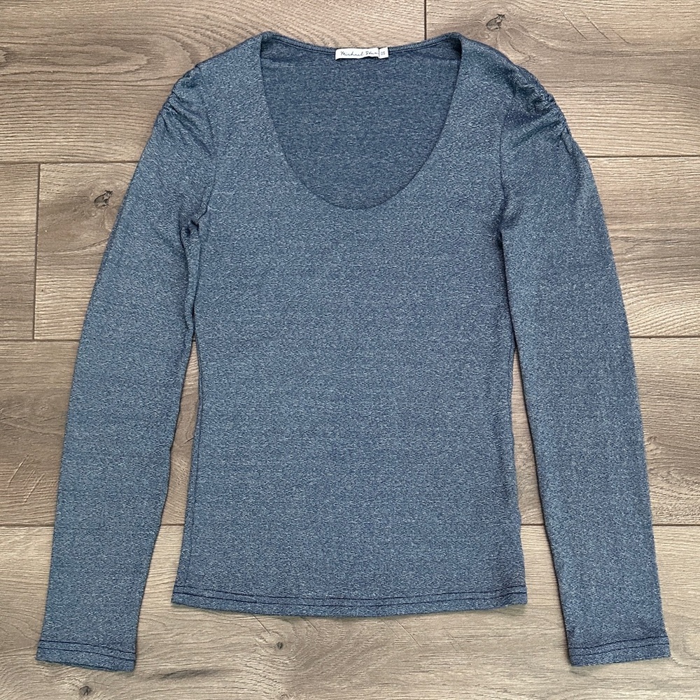 Michael Stars Long Sleeve Blue‎ Shimmer Top One Size